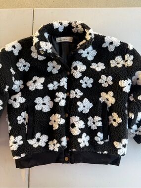 Kids Black & White Floral Sherpa Jacket